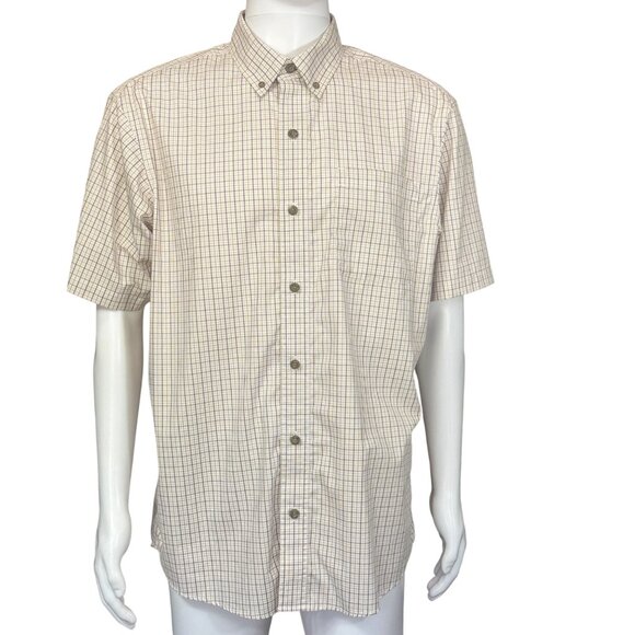 RedHead Mens Short Sleeve Button-Down Plaid Shirt Beige/Brown Cotton Size L - Picture 1 of 5